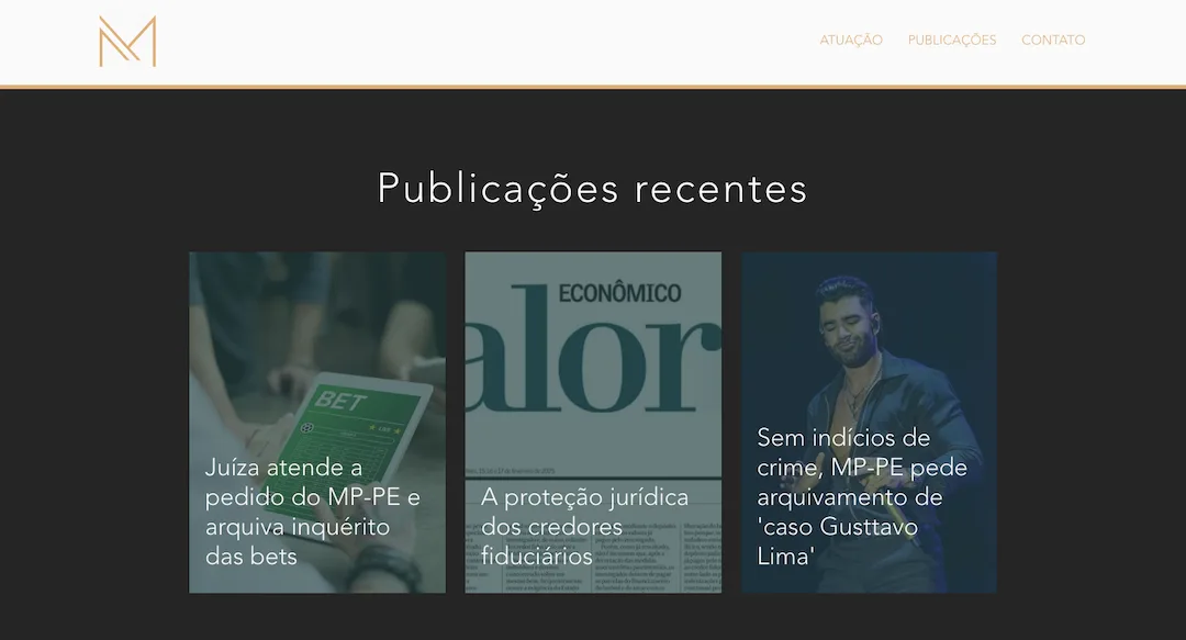 Imagem mostra a seção "Publicações recentes" do site do escritório Rafael Maluf Advogados.